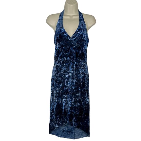 Pulse Dresses & Skirts - Vintage Y2K Pulse Blue Whimsigoth Crushed Velvet Halter Faux Wrap Dress Size M